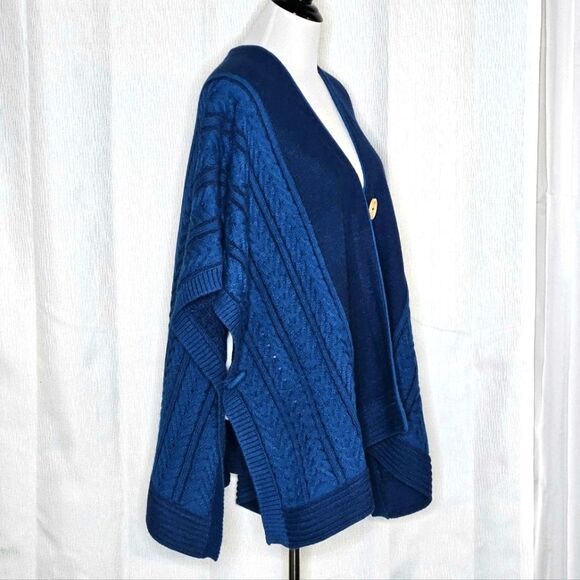 Simply Natural Trenza Capa Baby Alpaca Wool Teal Blue Ruana Cape Style Sweater - Picture 4 of 12